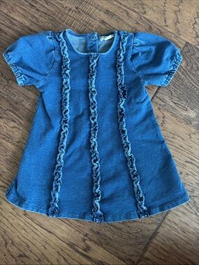 Girls' Blue Ruffle Denim-Style Dress